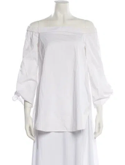 Pre-owned Tibi Off-the-shoulder Three-quarter Sleeve Blouse In White