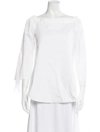 Pre-owned Tibi Off-the-shoulder Three-quarter Sleeve Blouse In White