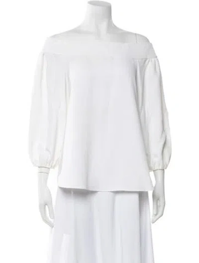 Pre-owned Tibi Off-the-shoulder Three-quarter Sleeve Blouse In White