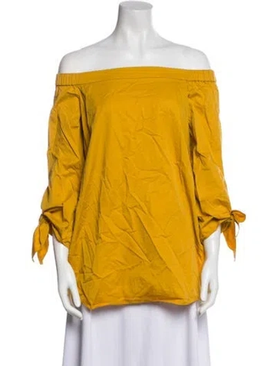 Pre-owned Tibi Off-the-shoulder Three-quarter Sleeve Blouse In Yellow