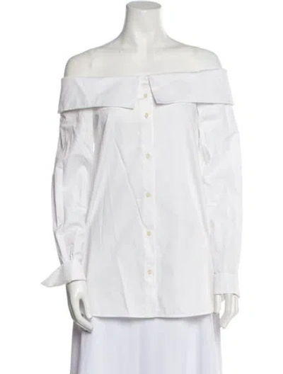 Pre-owned Tibi Off-the-shoulder Three-quarter Sleeve Button-up Top In Neutral