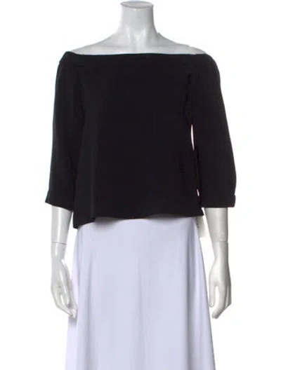 Pre-owned Tibi Off-the-shoulder Three-quarter Sleeve Crop Top In Black