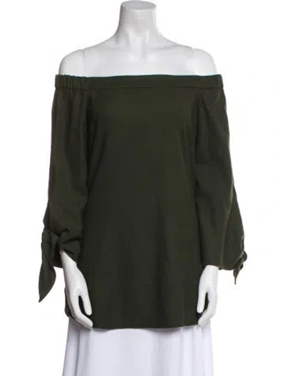 Pre-owned Tibi Off-the-shoulder Three-quarter Sleeve Crop Top In Green