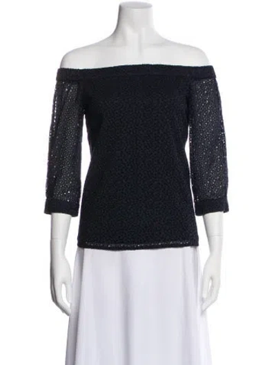 Pre-owned Tibi Off-the-shoulder Three-quarter Sleeve Top In Blue