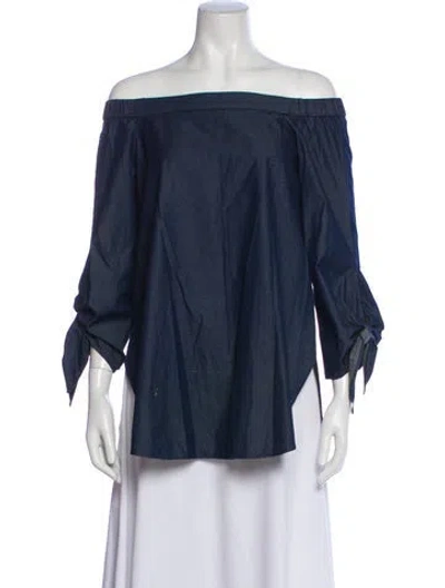 Pre-owned Tibi Off-the-shoulder Three-quarter Sleeve Top In Blue