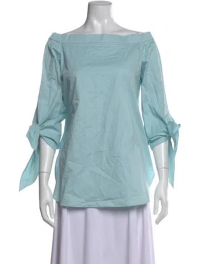 Pre-owned Tibi Off-the-shoulder Three-quarter Sleeve Top In Blue