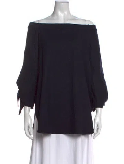Pre-owned Tibi Off-the-shoulder Three-quarter Sleeve Top In Blue