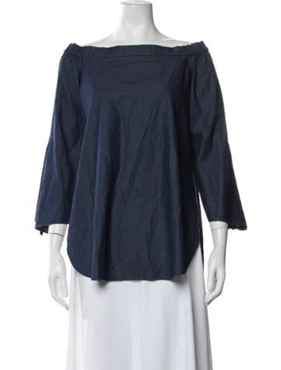 Pre-owned Tibi Off-the-shoulder Three-quarter Sleeve Top In Blue