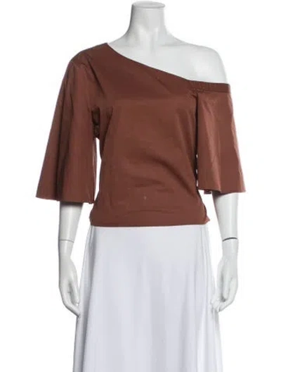 Pre-owned Tibi Off-the-shoulder Three-quarter Sleeve Top In Brown