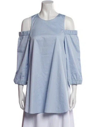 Pre-owned Tibi Off-the-shoulder Three-quarter Sleeve Tunic In Blue