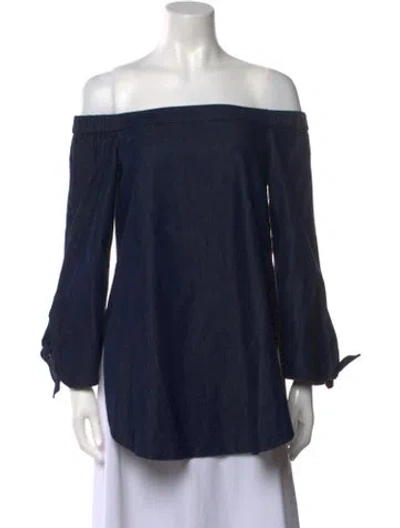 Pre-owned Tibi Off-the-shoulder Three-quarter Sleeve Tunic In Blue