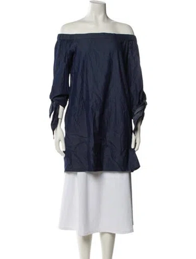 Pre-owned Tibi Off-the-shoulder Three-quarter Sleeve Tunic W/ Tags In Blue