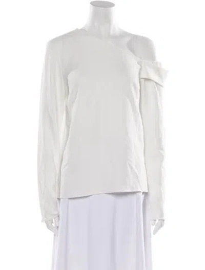 Pre-owned Tibi One-shoulder Long Sleeve Blouse In White