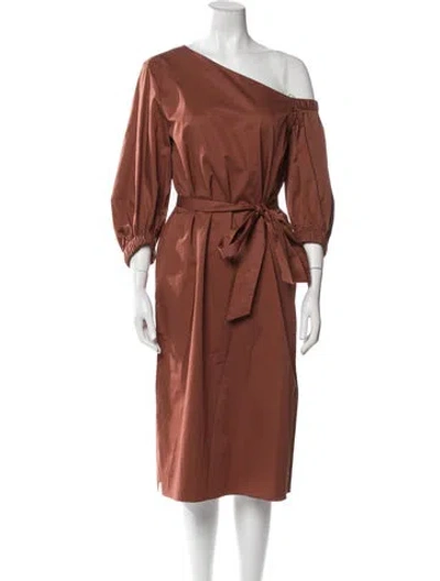 Pre-owned Tibi One-shoulder Midi Length Dress In Brown