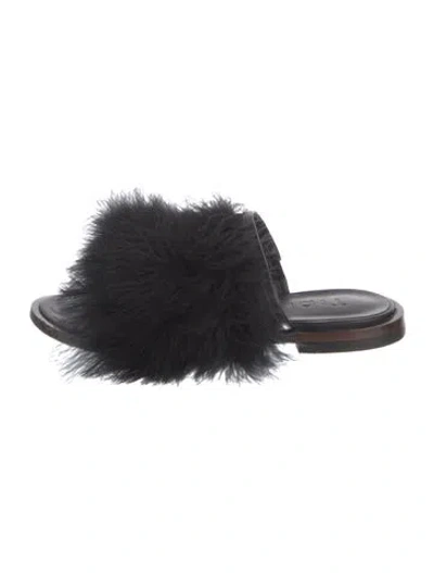 Pre-owned Tibi Ostrich Feather Fur Trim Slides In Black