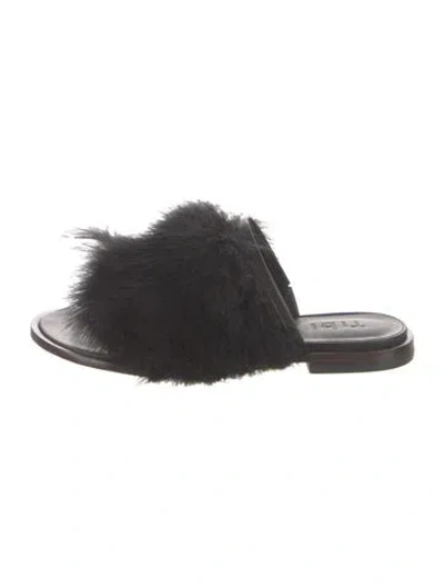 Pre-owned Tibi Ostrich Feather Slides In Black