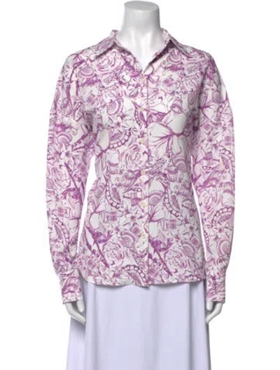 Pre-owned Tibi Paisley Print Long Sleeve Button-up Top In Multi