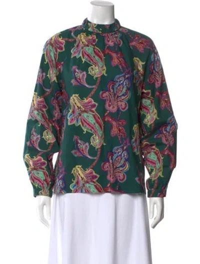Pre-owned Tibi Paisley Print Mock Neck Blouse In Green
