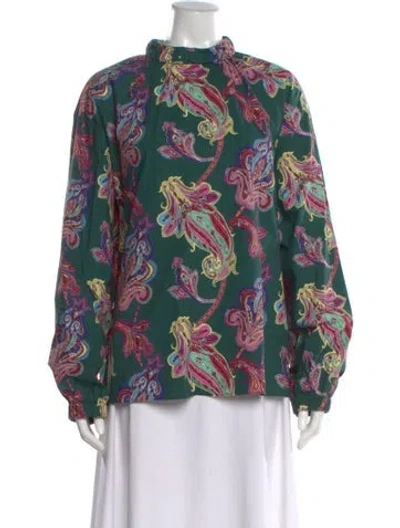 Pre-owned Tibi Paisley Print Mock Neck Blouse In Green