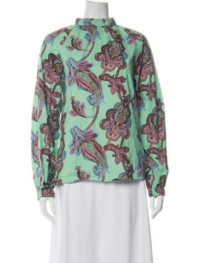 Pre-owned Tibi Paisley Print Mock Neck Blouse In Green