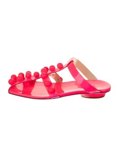 Pre-owned Tibi Patent Leather Beaded Accents T-strap Sandals In Pink