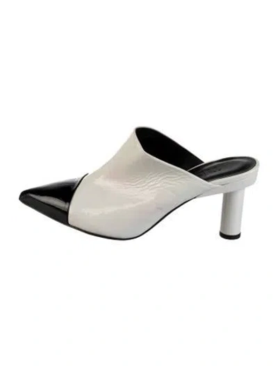 Pre-owned Tibi Patent Leather Colorblock Pattern Mules In White