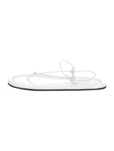 Pre-owned Tibi Patent Leather Leather Trim Embellishment Flip Flops In White