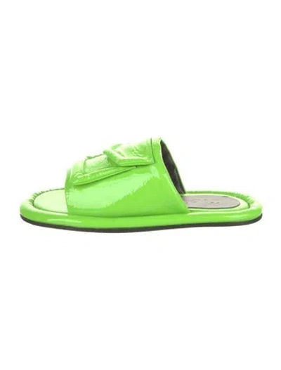 Pre-owned Tibi Patent Leather Leather Trim Embellishment Slides In Green
