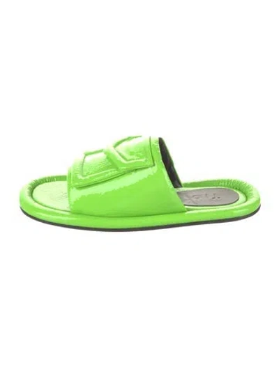 Pre-owned Tibi Patent Leather Leather Trim Embellishment Slides In Green