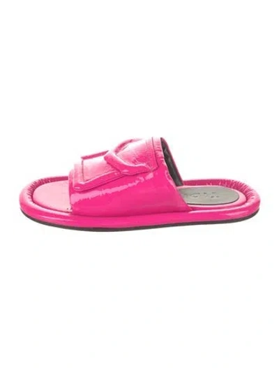 Pre-owned Tibi Patent Leather Leather Trim Embellishment Slides In Pink