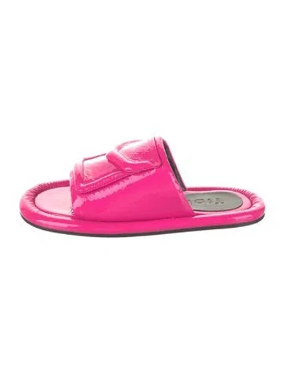 Pre-owned Tibi Patent Leather Leather Trim Embellishment Slides In Pink