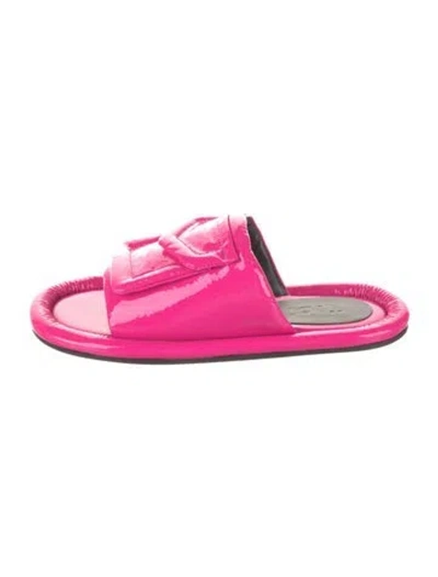 Pre-owned Tibi Patent Leather Leather Trim Embellishment Slides In Pink