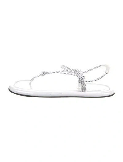 Pre-owned Tibi Patent Leather Leather Trim Embellishment T-strap Sandals In White