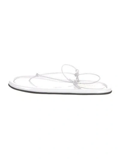Pre-owned Tibi Patent Leather Leather Trim Embellishment T-strap Sandals In White