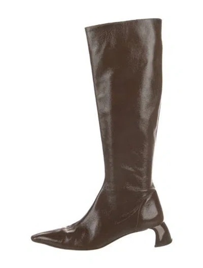 Pre-owned Tibi Patent Leather Riding Boots In Brown
