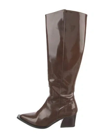 Pre-owned Tibi Patent Leather Riding Boots In Brown