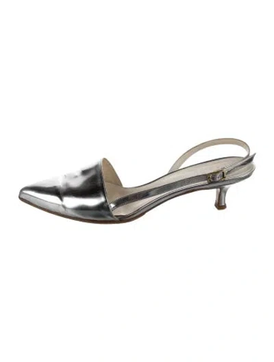 Pre-owned Tibi Patent Leather Slingback Pumps In Silver
