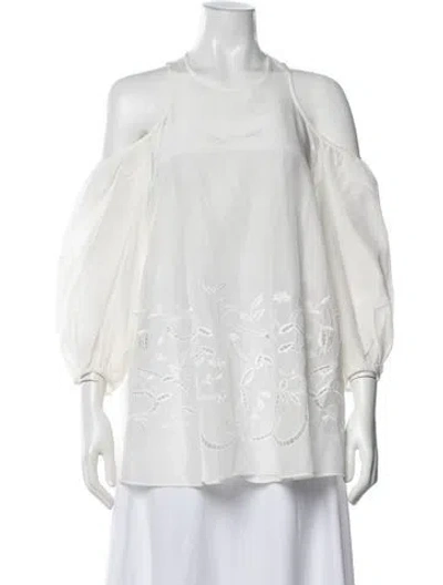 Pre-owned Tibi Patterned Crew Neck Top W/ Tags In White