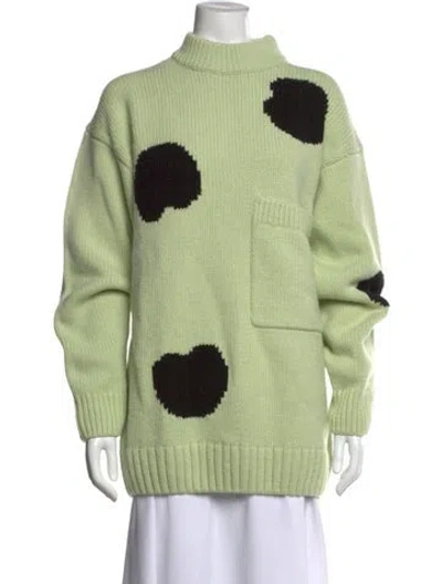 Pre-owned Tibi Patterned Mock Neck Sweater In Black/green