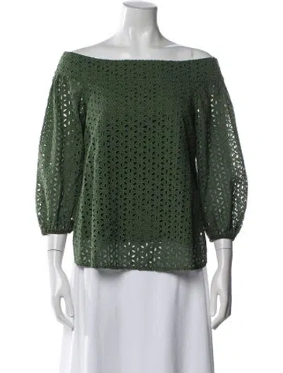 Pre-owned Tibi Patterned Off-the-shoulder Blouse In Green