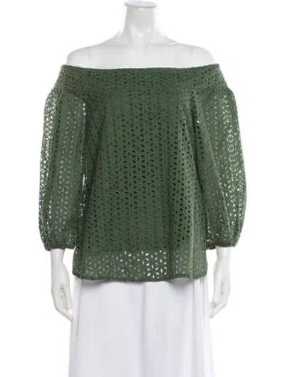 Pre-owned Tibi Patterned Off-the-shoulder Blouse In Green