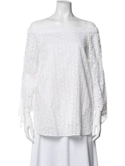 Pre-owned Tibi Patterned Off-the-shoulder Blouse In White