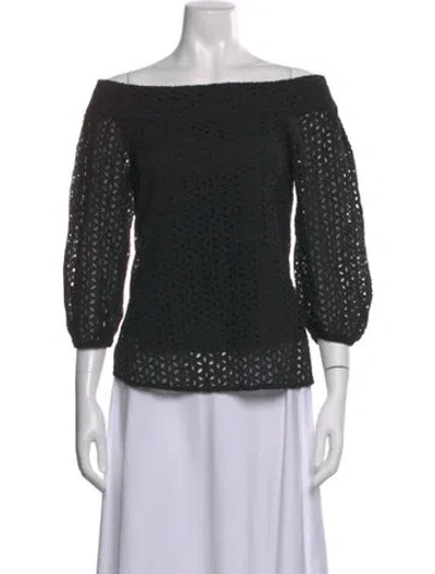 Pre-owned Tibi Patterned Off-the-shoulder Top In Black