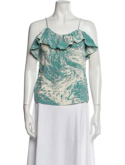 Pre-owned Tibi Patterned Scoop Neck Top In Green
