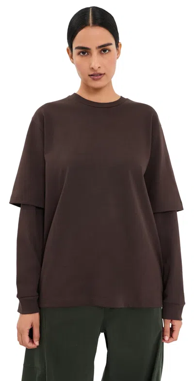Tibi Perfect Unisex Double Layer Long Sleeve Tee Brown