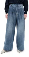 Tibi Petite Spring Denim Triple Pleat Pants Classic Blue In Classic Blue
