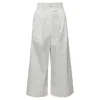 Tibi Pinstriped Linen Pleated Wide Leg Cropped Pants In White