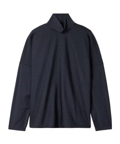 Tibi Pinstriped Wool-blend Turtleneck Top In Black