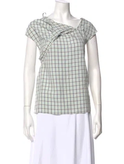 Pre-owned Tibi Plaid Print Asymmetrical Blouse In Green