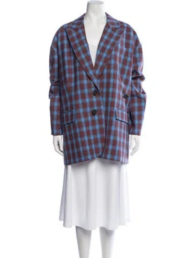 Pre-owned Tibi Plaid Print Blazer In Blue